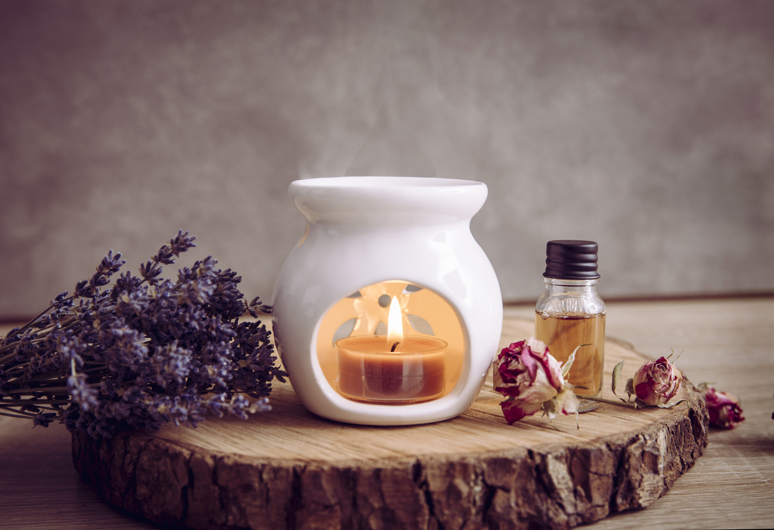 Vintage style picture of white ceramic candle aroma oil lamp wit